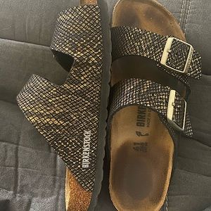 Shiny Python Black Birkenstocks